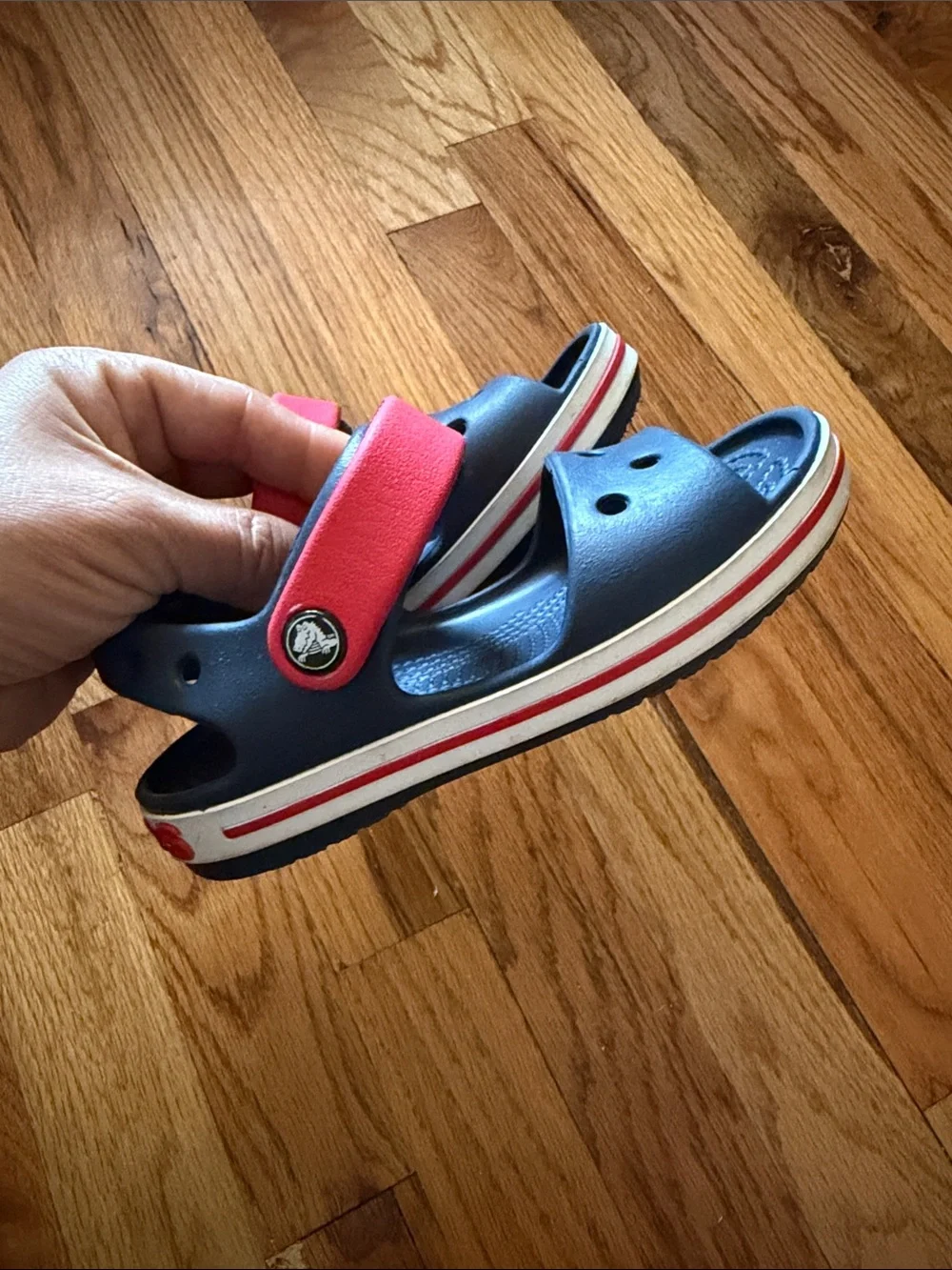 CROCS Kids Navy and Pink Hook-and-Loop Sandal - Picture 6 of 9